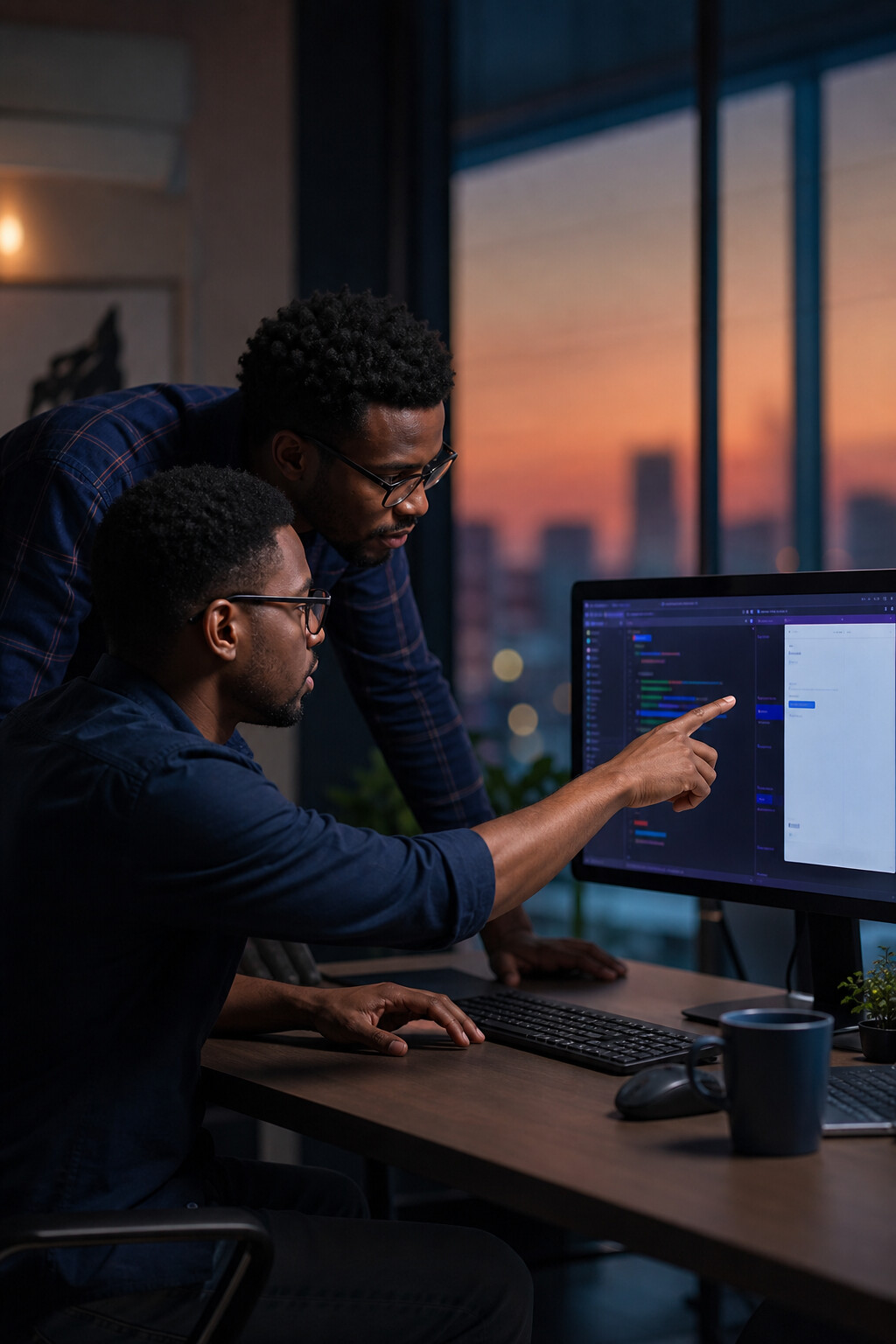 Dois programadores a rever código em conjunto