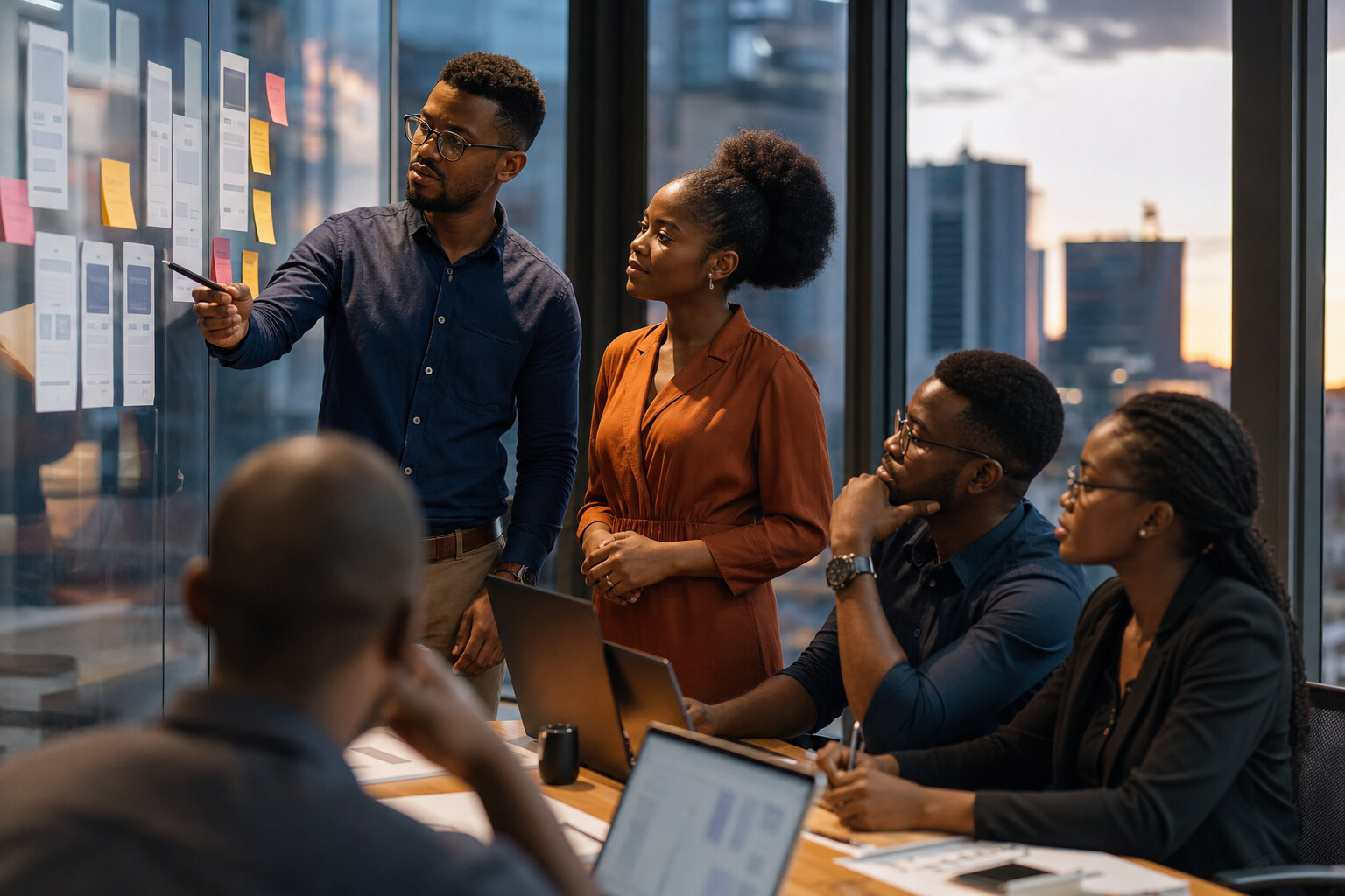 Reunião de equipa numa empresa africana